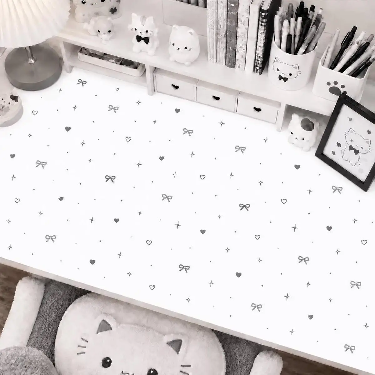 Minimalist Grey Love Heart Plaid PU Leather Mouse Pad Large Office Desk Mat Waterproof Desktop Keyboard Desk Pad Gaming Mousepad