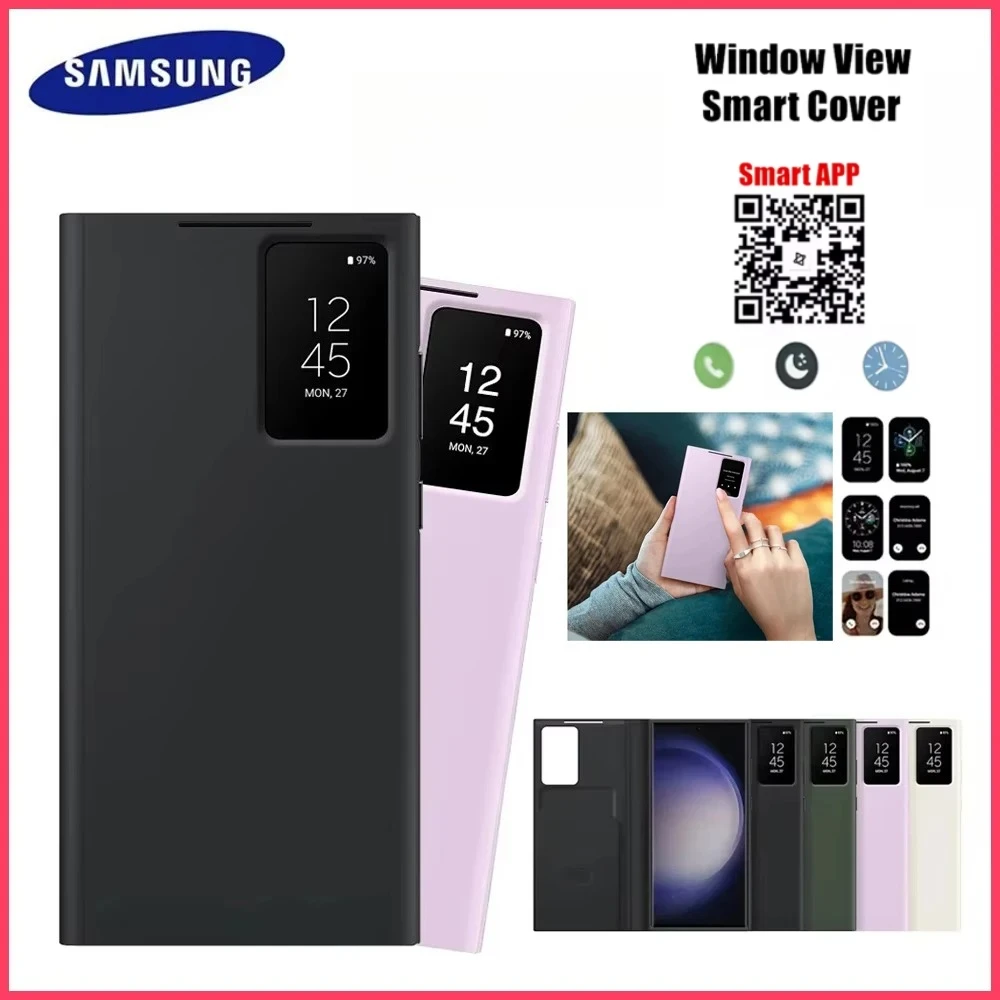 

Busine Leather Case for Orginal Samsung Galaxy S25 S24 S23 S22Ultra S25Edge A55 A56 Smart Viewing Window Flip-free Answer Calls