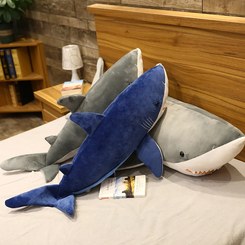 

130cm New Giant Blue Shark Plush Toy For Children Fish Doll Animals Pillow Waist Cushion Stuffed Birthday Baby kids Child Gift