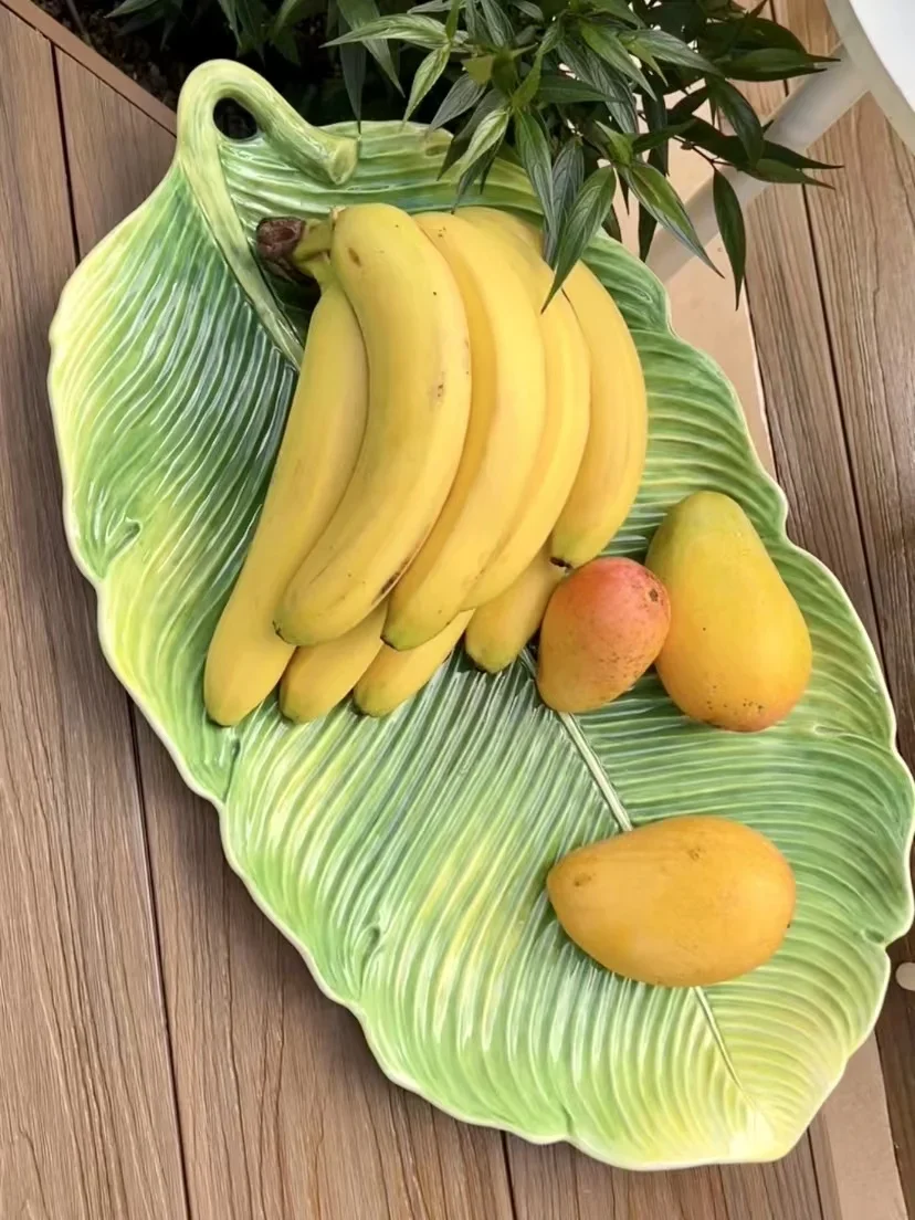 Imagem -02 - Placa Cerâmica de Frutas Secas Folha de Plantain Bandeja de Armazenamento de Doces Decoração de Casamento Bandeja de Frutas de Sala de Estar