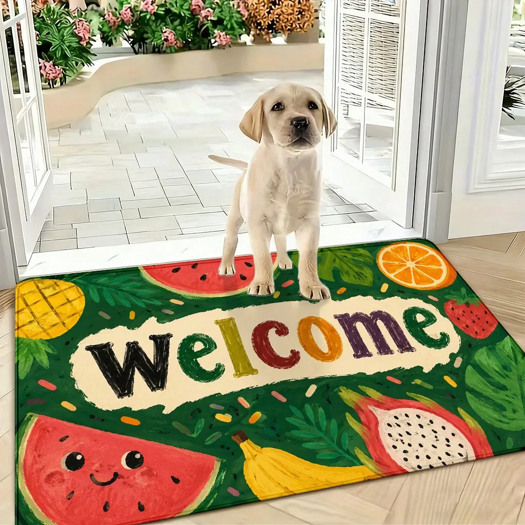 1pc Non-Slip Flannel Bath Rug Suitable For Bathroom, Kitchen, Bedroom Entrance - Thick Soft Fruit Welcome Mat With Fruit-Themed, Machine Washable, Adhesive