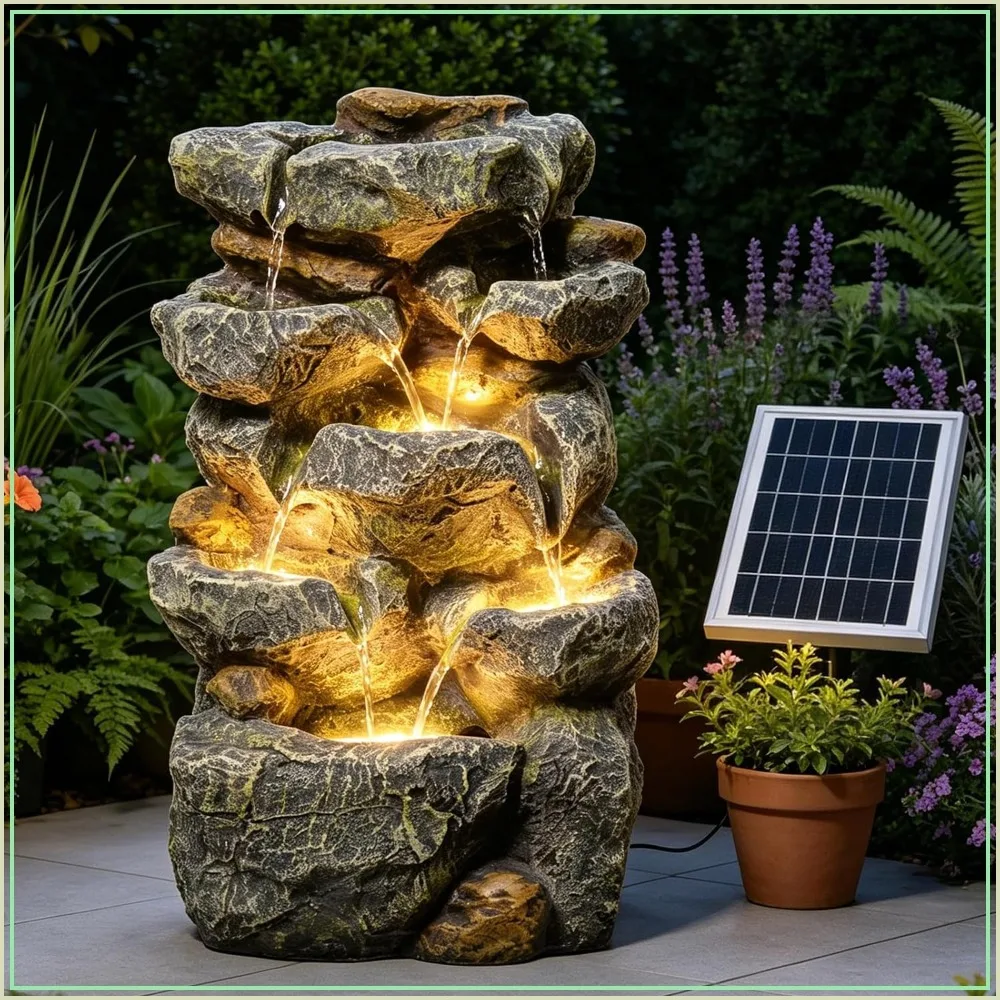 Solar Water Fountain Outdoor Cascading Design 5 Tier Feature Fountains