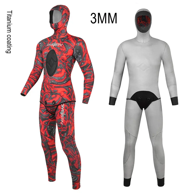3MM/5MM 2 Pcs Neoprene Scuba Keep Warm Spearfishing Keep Warm Diving Suit Hooded UnderWater Hunting Kayaking Drift Swim WetSuit