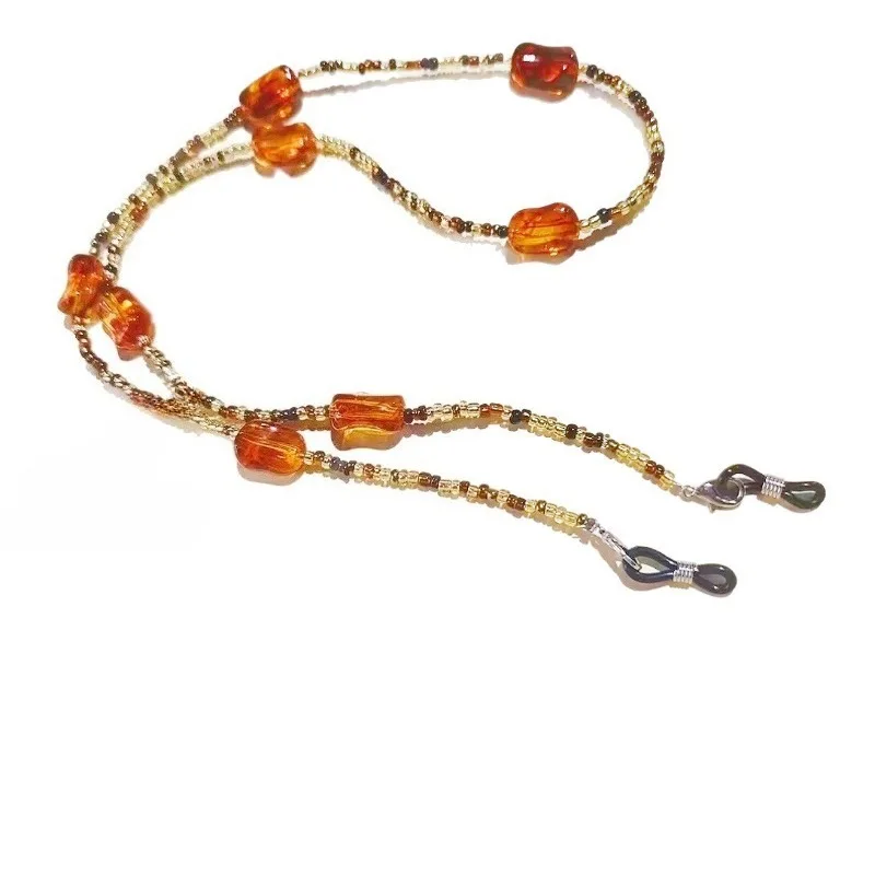 Catene per occhiali antiscivolo anticaduta Tartaruga Ambra Maschera con perline Catena per occhiali da sole Catena per occhiali anti-smarrimento retrò fatta a mano