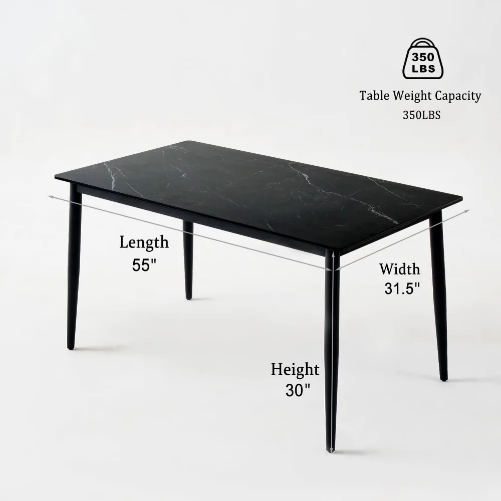 moderna tavolo da pranzo in pietra sinterizzata nera da 55" con gambe in metallo per 4, stile minimalista