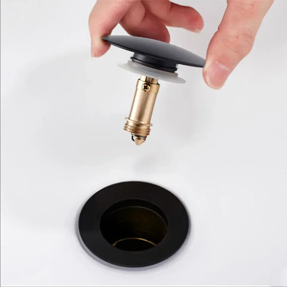 1pc Sink Drain Plug New 66mm PopUp Cap Matte Black Basin Waste Up Bathroom Sink Push Button Click Clack Plug Filter Plug Parts