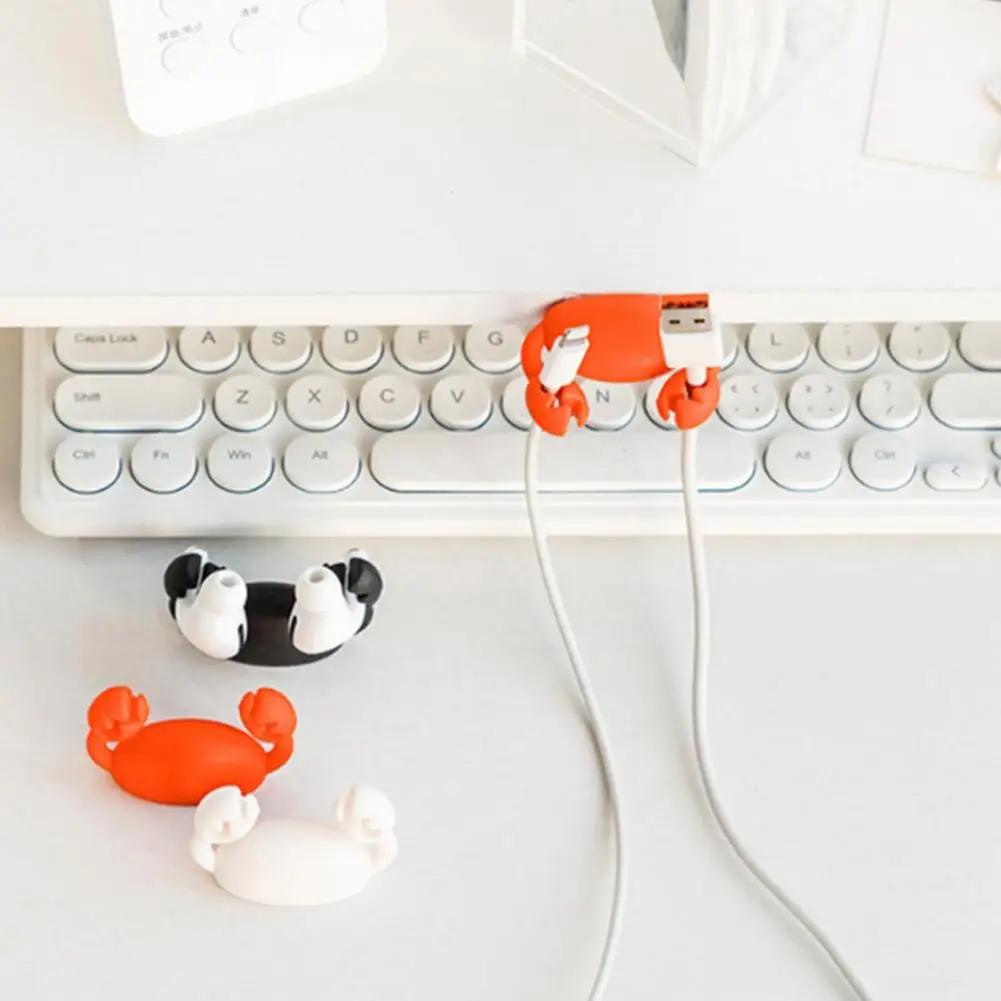 귀여운 만화 게 케이블 정리함 클립, 홈 오피스 책상용 정리정돈 접착 코드, 휴대폰용 정리함 거치대