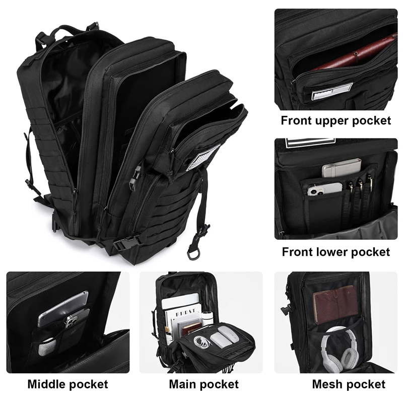 Molle mochila ao ar livre, Daypack impermeável, Bug Out mochilas, 3 dias, 45L