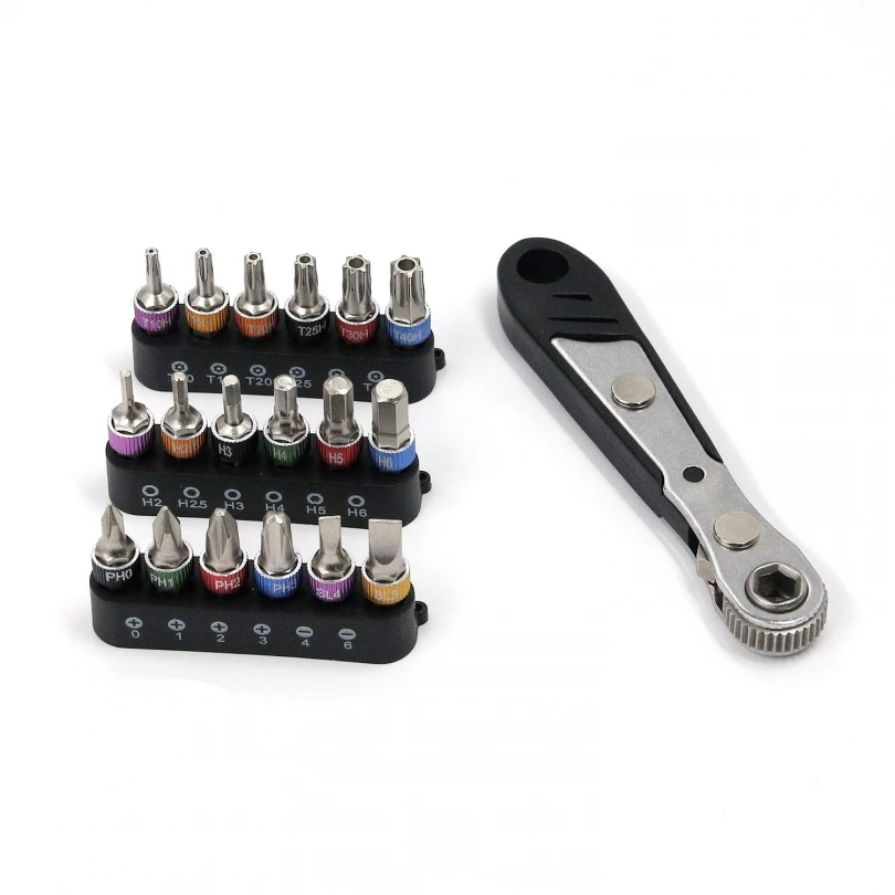 Set di chiavi Mini Bit da 19 pezzi Kit di riparazione per cacciavite a cricchetto con punta esagonale da 1/4 di pollice Mini chiavi a bussola a sgancio rapido