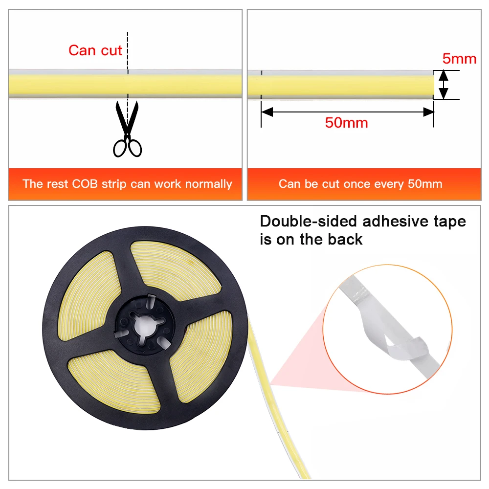 5mm 5V COB LED Strip Light USB High Density Linear Lighting 320Led/m Dimmable Flexible Led Tape Warm Natural White 9 Colors