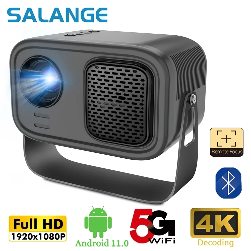 Salange P28A MINI Projector Android 11 Smart TV BT5.1 WIFI Sync Phone Screen Electronic Focus Portable Home Theater 1080P Via HD