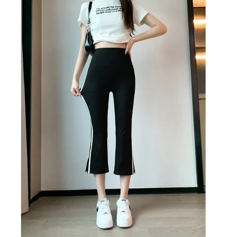 Summer New Thin Breathable Women\'s Yoga Pants High Waist Split Flare Pants Casual Capris Fashion Streetwear