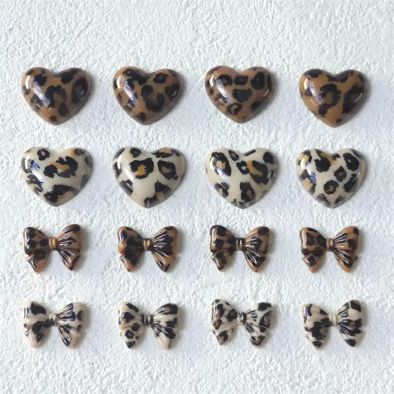 Groothandel 50 stks/partij kleur Luipaard patroon cartoon harten boogvorm hars cabochon kralen diy sieraden kledingstuk haaraccessoire