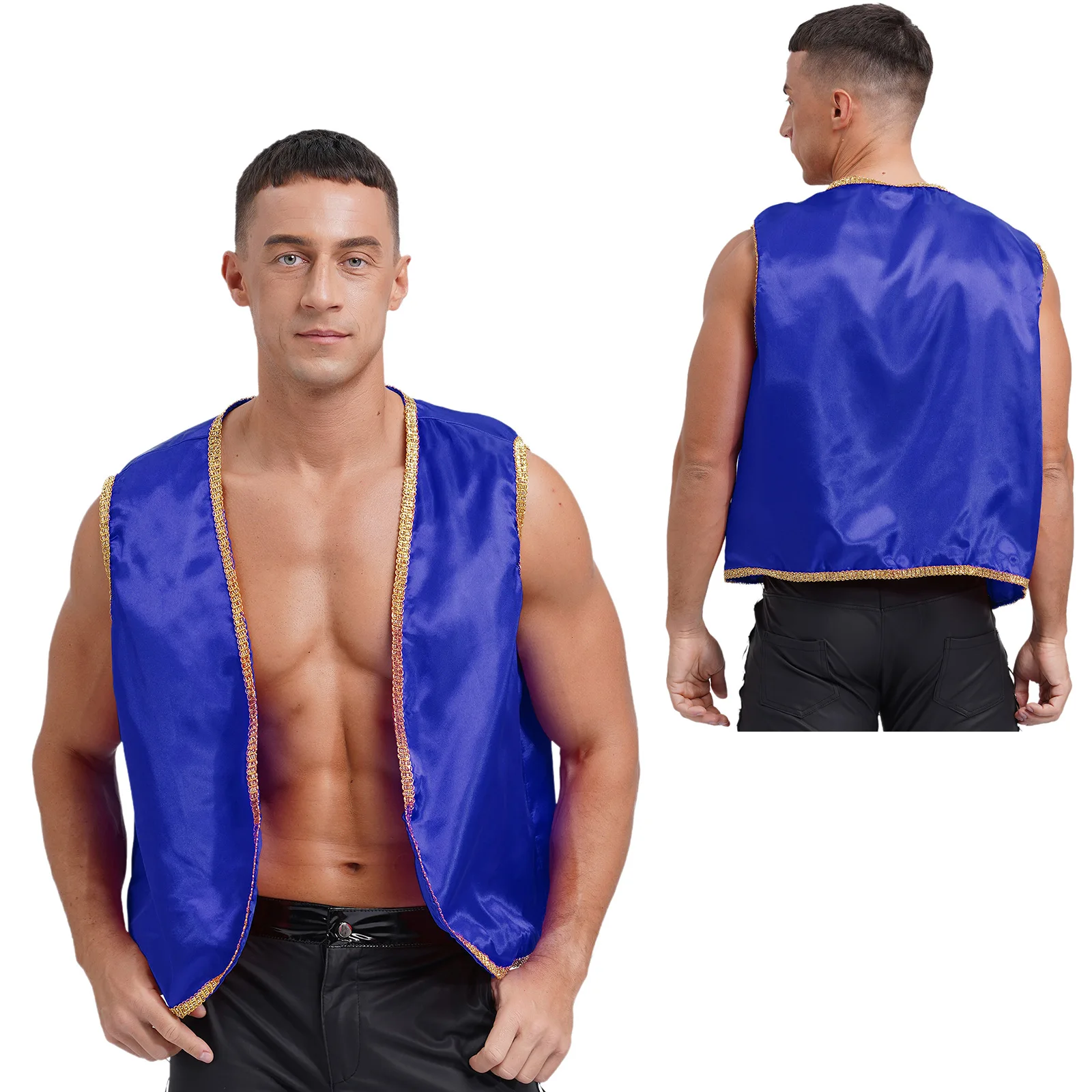 Arabische Prins Vest Mannen Aladdin Kostuum Glanzend Vlek Vest Indiase Arabische Cosplay Tops voor Halloween Party Carnaval Dancewear