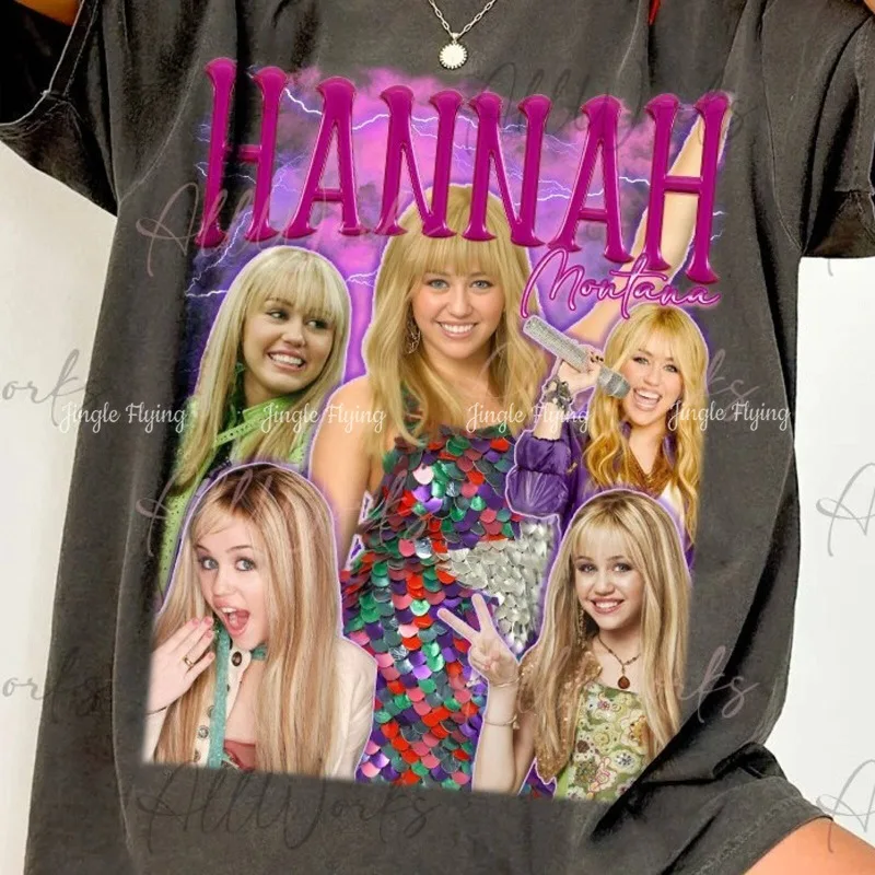 تي شيرت ريترو هانا مونتانا قميص عتيق هانا كلاسيكي أبيض رقبة مستديرة للجنسين #1