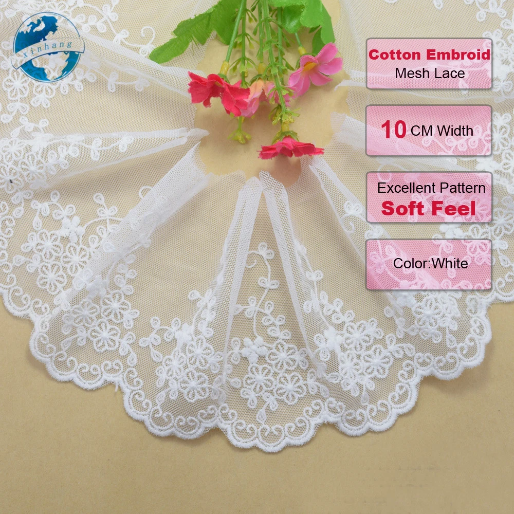 10cm Width White Embroidery Sewing Ribbon Guipure Lace Fabric Trim Warp Knitting DIY Garment Wedding Dress Accessories #1794