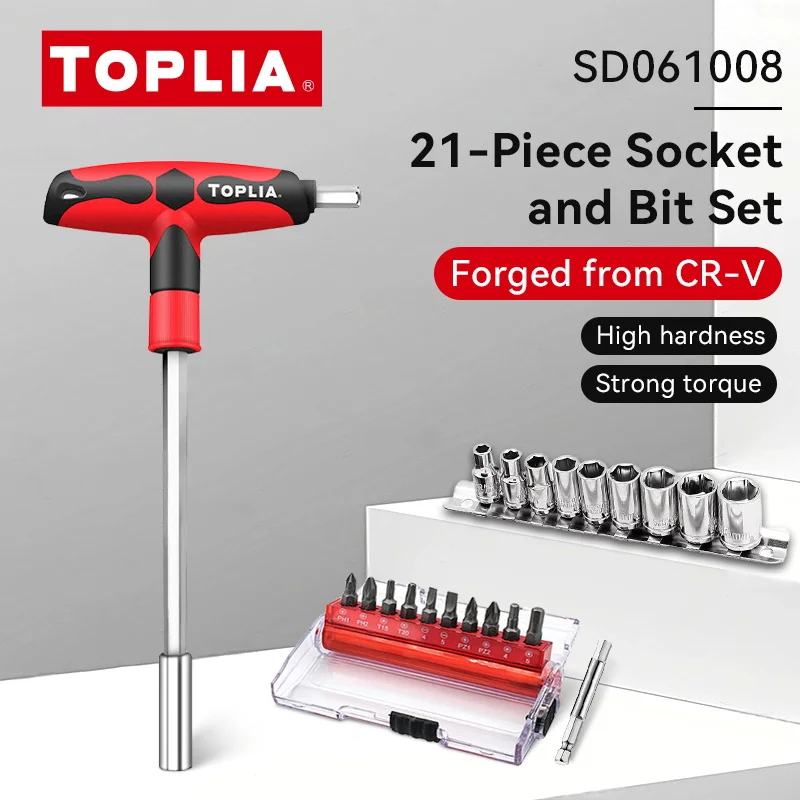 TOPLIA Screwdriver Set with T-shape Cross and Straight Slot Hexagon and Plum-shaped Heads plus Socket Set for DIY Lovers