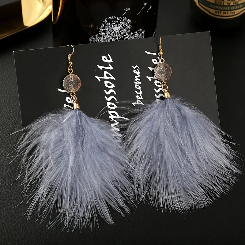 Plush Pendant Earring Female Feather Tassel Earrings Earings for Women  Cute Earrings  сережки