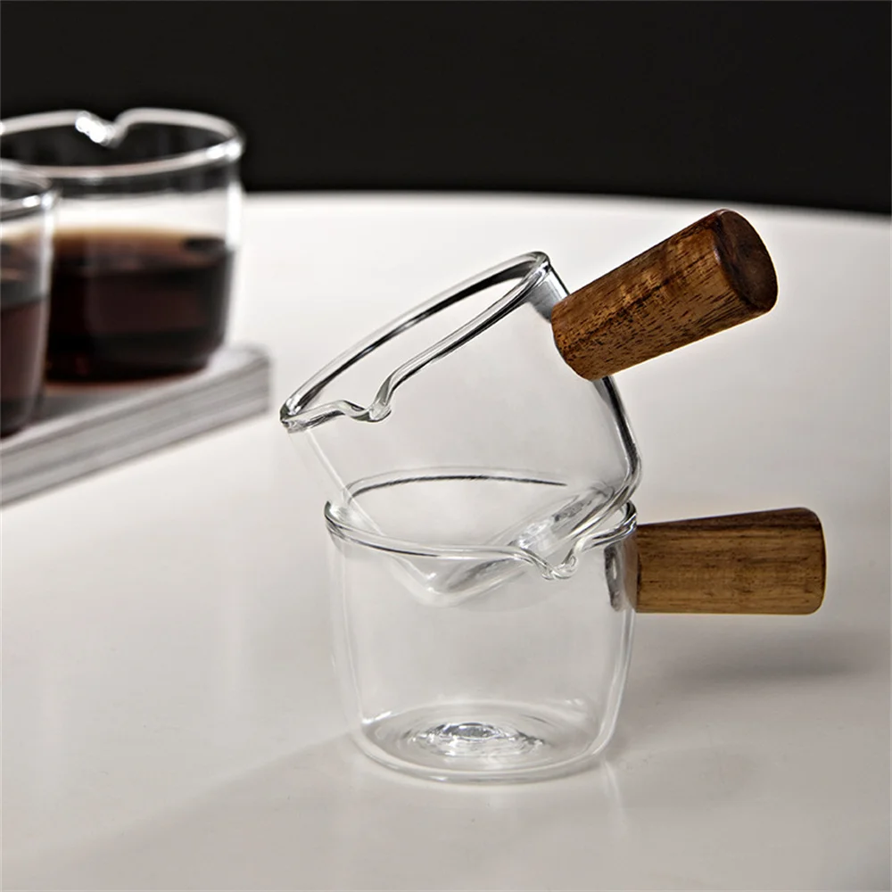 Mini Glass Milk Cup Creamer Jug Small Glass Coffee Milk Pitcher Espresso Cup Vinegar Sauce Cup Glass Gravy Boat With Wood Handle