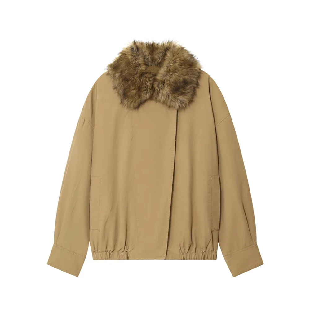 سترة نسائية جديدة للخريف والشتاء بتصميم غير رسمي وأكمام طويلة من الفرو الاصطناعي #1