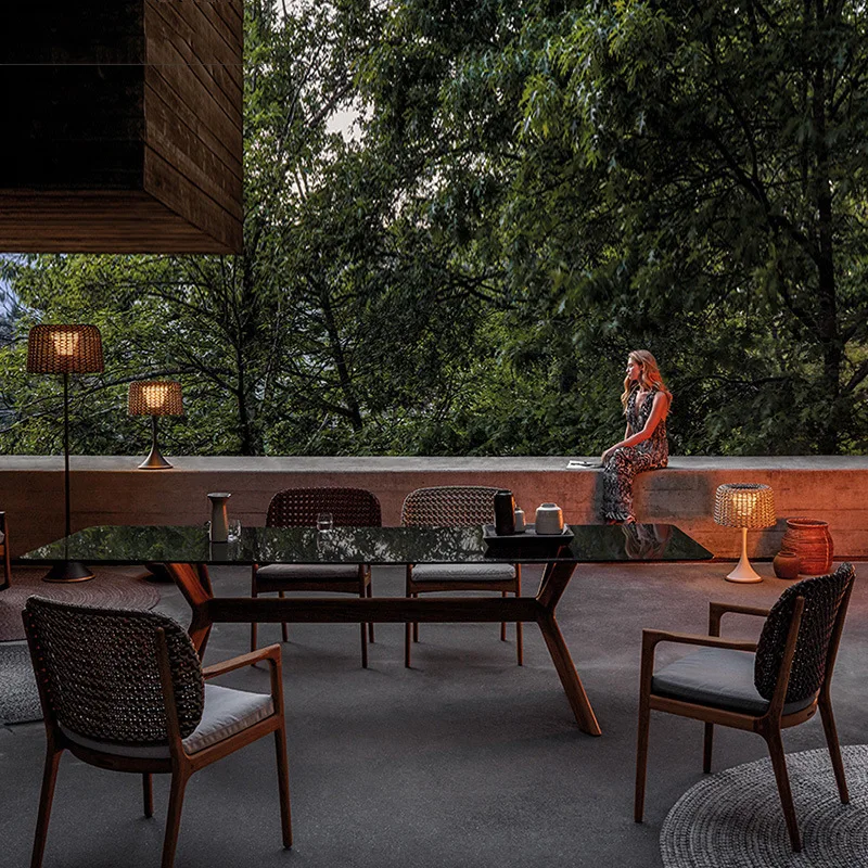 Outdoor rattan dining chair Nordic teak dining table and chair anti-corrosion sun protection villa furniture outdoor rattan chai