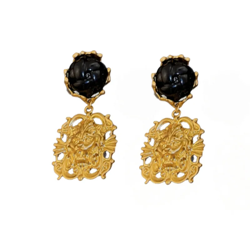 Irregular Lion Head Earrings, Unique Metal Baroque Earrings from Middle Ages, Female