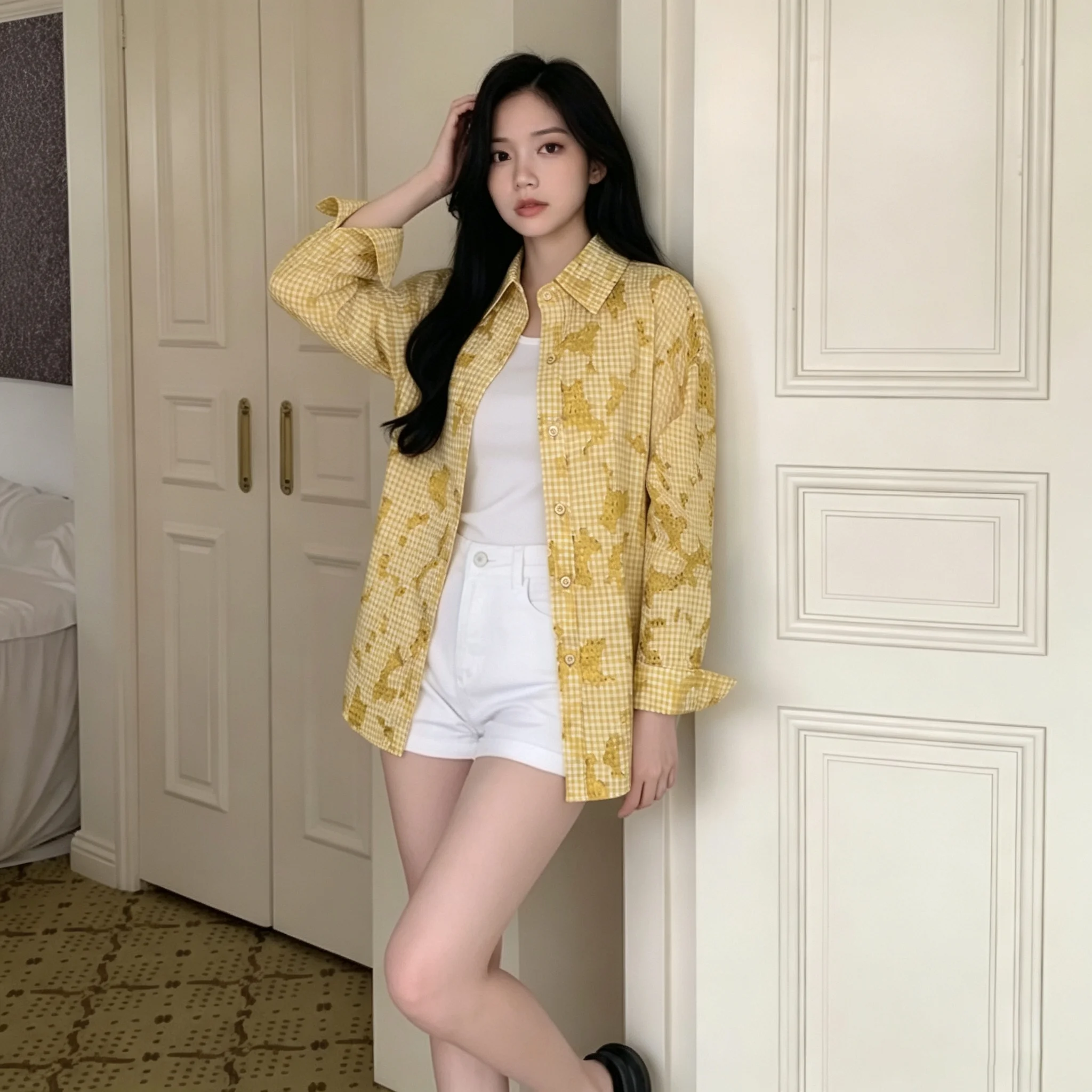 Retro Gingham Printed Oversized Women Shirts Spring Summer Long Sleeve Loose Fit Blouse Daily Commute Beach Cover Up Sun Shirts