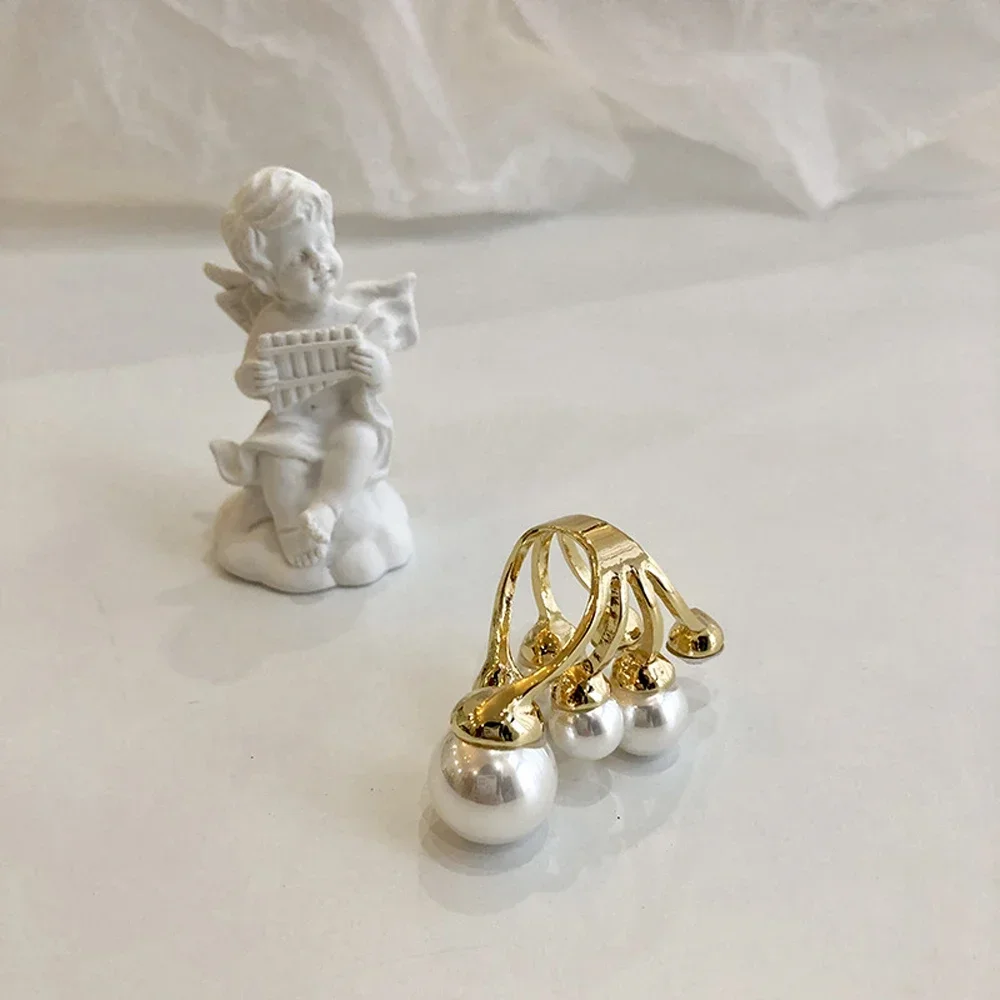 1PC New hot Exaggeration Double Layer Large Pearl Rings for Women Fashion Accessories Party Charm Ring Wedding Jewelry