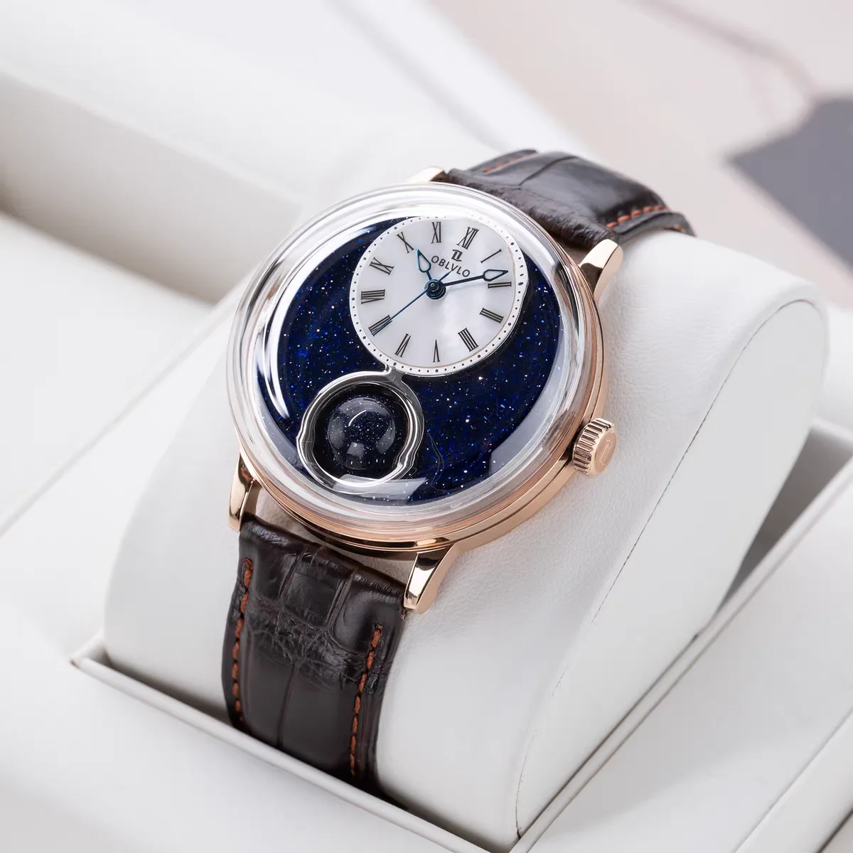 OBLVLO Men Automatic Watch 42MM Mechanical Wristwatch Luminous 5ATM Waterproof Sapphire Rotatable 24 Hours Ball Dial