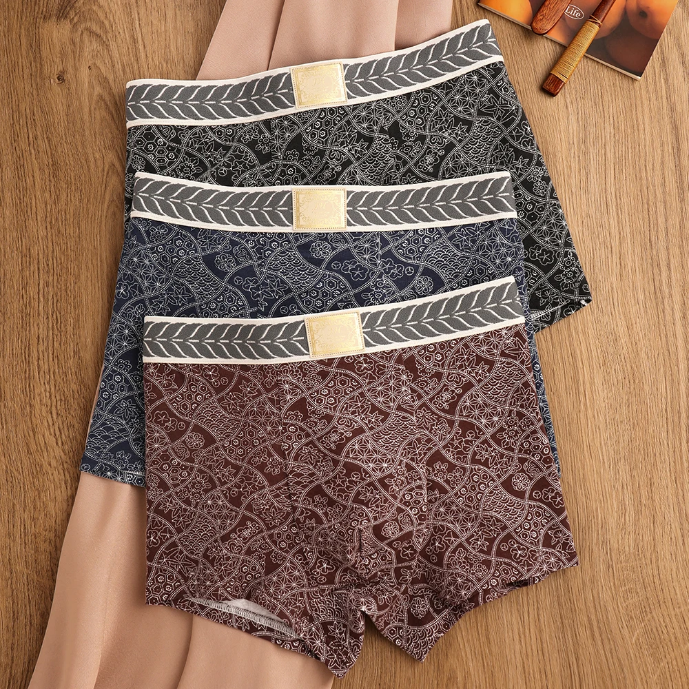 

3PCS/Pack 100% Cotton Print Men's Panties Antibacterial Breathable Mesh Crotch BBoxers High Elastic Comfortable Man Undrewear