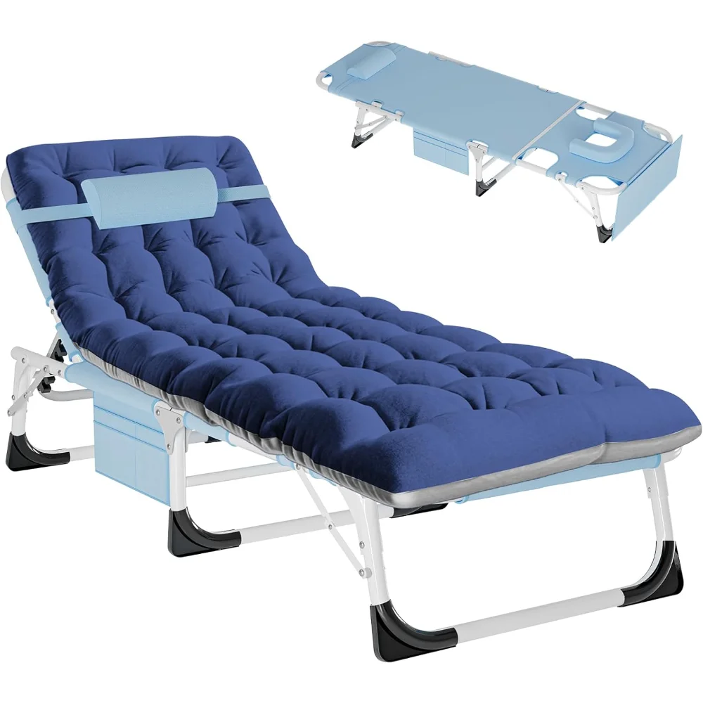 Heavy duty folding lounge chair, adjustable 5-position with face arm hole, for patio, poolside, lawn
