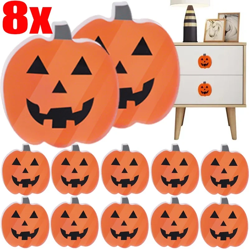 8/1PCS Halloween Pumpkin Cabinet Handle Covers Dresser Drawers Door Knobs Decorative Protective Covers Halloween Home DIY Decor