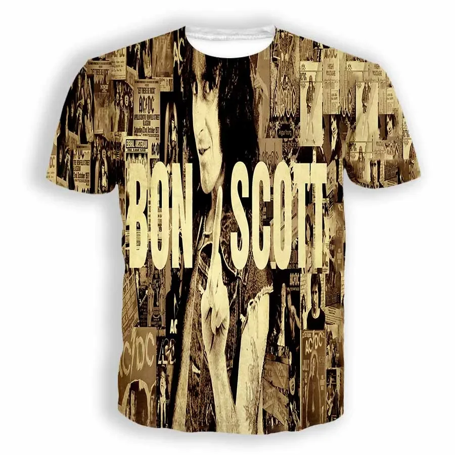 Classic Rock Lead Singer Bon Scott Casual Men/Women's Hip Hop 3D Print Short-sleeve Kids T-Shirt Harajuku Styles Unisex Clothes