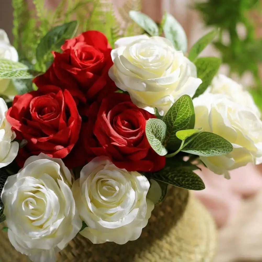 Artificial Flower Branch Artificial Rose Flower Branch Realistic Silk Bloom with Green Leaves Faux Floral Decoration for Home