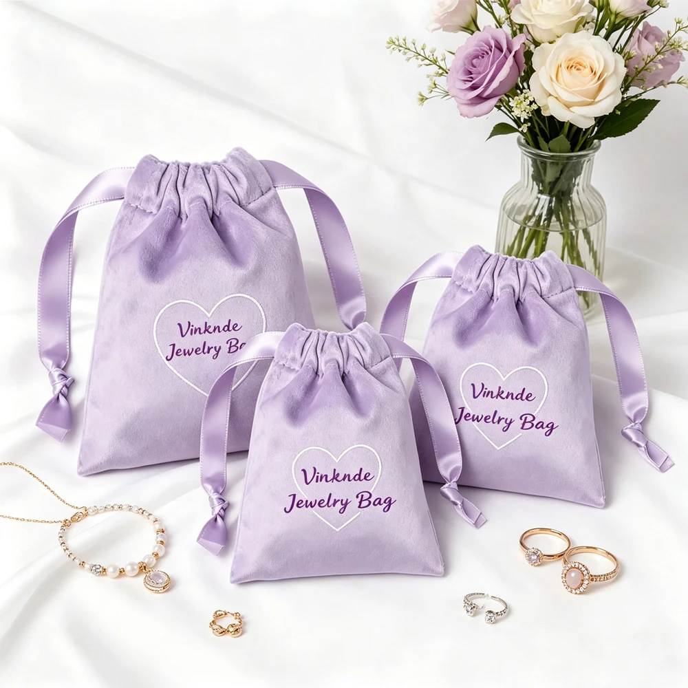 

50Pcs/Lot Custom Logo Velvet Drawstring Bag 8x10cm Jewelry Packaging Pouches Luxury Gift Pouch Flannel Candy Earrings Oil Bags