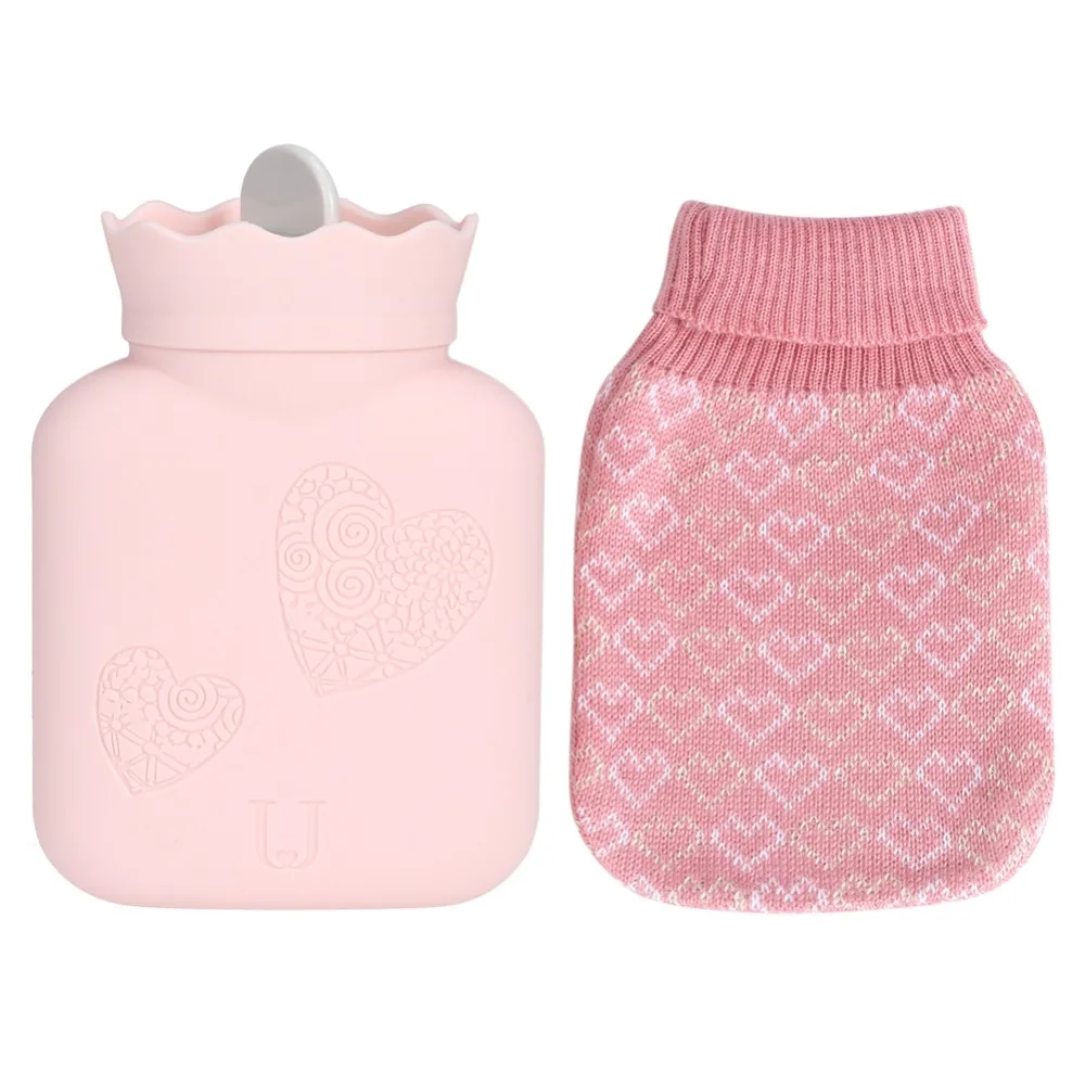 Soft Silicone Hot Water Bottle Knitted Mini Hand Warmer Fillable Leakproof Hot Water Bag Daily Use