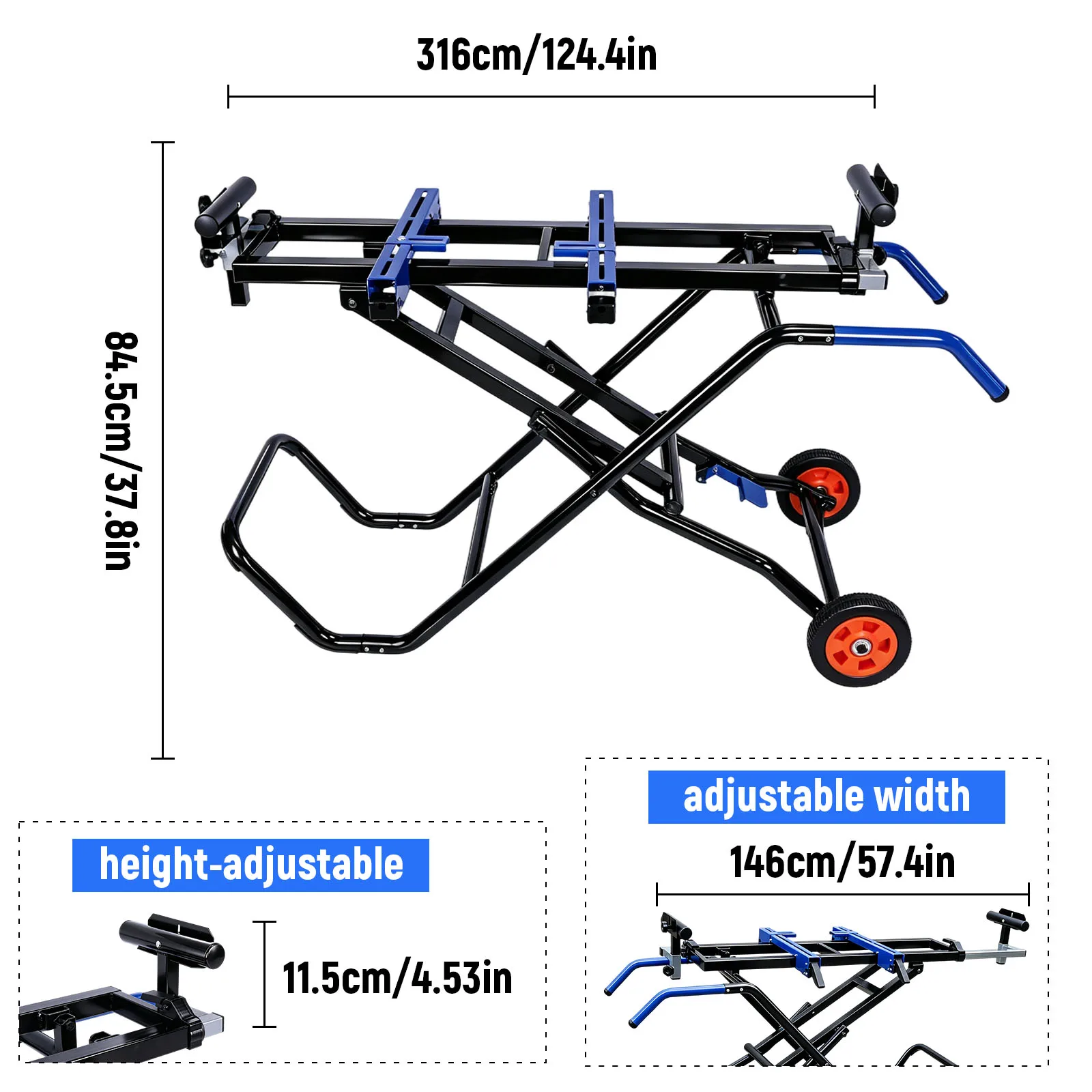 Portable Table Saw Stand 330Lbs Load Capacity Rolling Table Saw Stand All-Terrain Wheels Universal for Most Brands of Table Saws