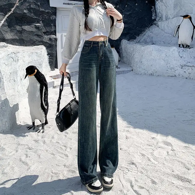 

Женские джинсы Slim High Waist Cement ey Denim: Новинка Весны, Свободные Прямые Широкие Брюки, Повседневная Мода