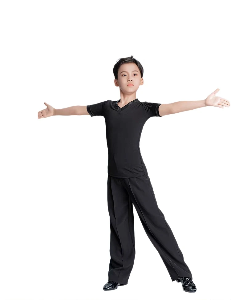 conjunto-de-roupa-de-danca-latina-para-meninos-manga-curta-gola-em-v-e-calcas-de-perna-larga-roupa-profissional-para-pratica-de-danca-de-salao-para-competicao