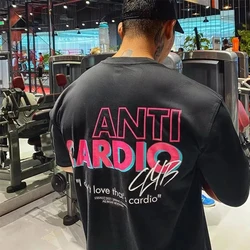 ANTI CARDIO Casual Oversized short sleeves cotton t shirt Gym Fitness Male Training Workout Cotton Tees Top New Fashion Clothes