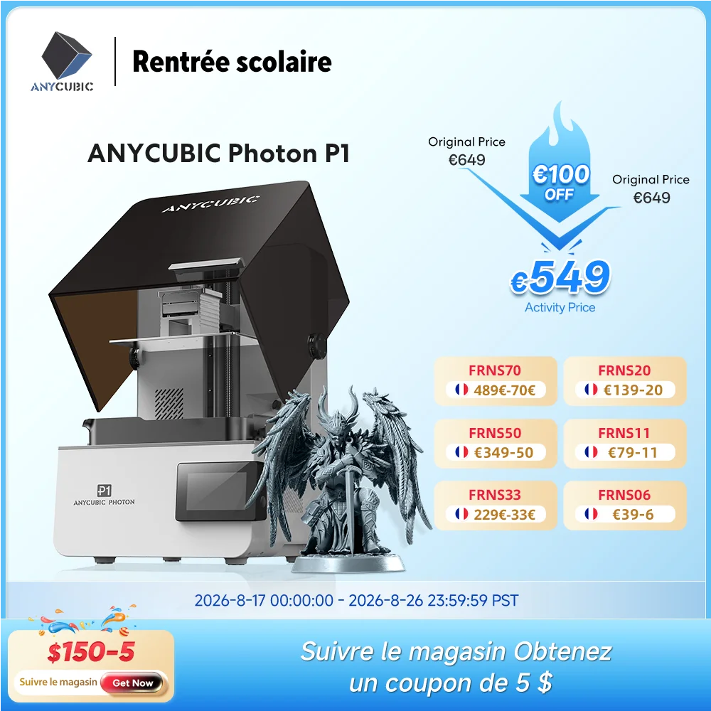 Imprimante 3D ANYCUBIC Photon P1 à résine prenant en charge l'impression bicolore et multi-matériaux, plaque de constru…