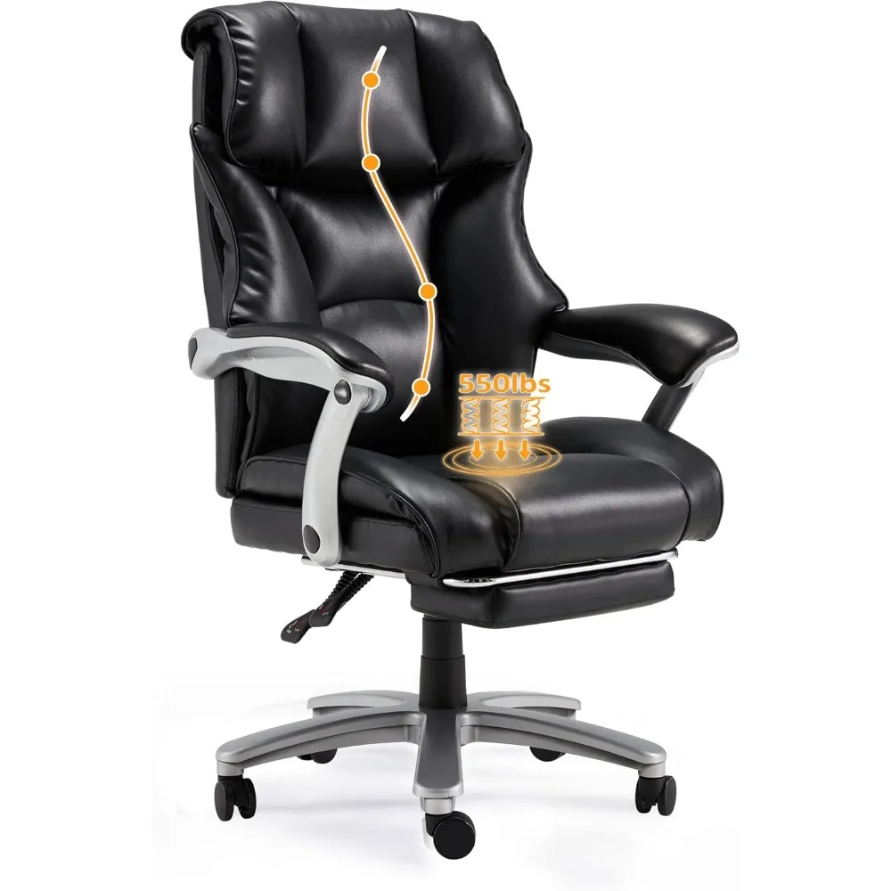 

Big and Tall Heavy Duty Office Chair 550LBS, Ergonomic Leather Executive Chair with 155° Recline, Large Back Pocket &Foo