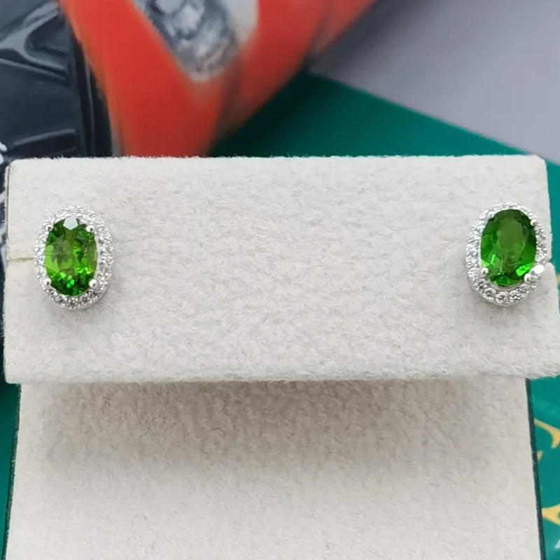 SACE GEMS Fashion Jewelry Earrings for Women 925 Sterling Silver 4*6MM Diopside Stud Earrings Wedding Party Fine Jewelry Gift