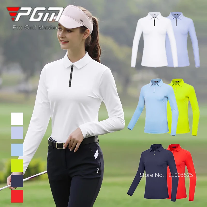 PGM Women High Elastic Golf Polo Shirt Ladies Breathable Full Sleeve T-shirt Women Quick Dry Soft Workout Tops Sport Golf Wear