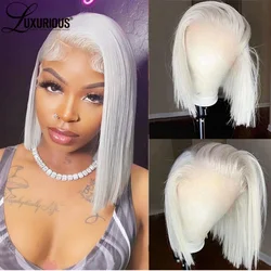 Perruque Bob Lace Wig Brésilienne Naturelle, Cheveux Courts, Blond Platine, 13x4, Pre-Plucked, Transparente, pour Femme