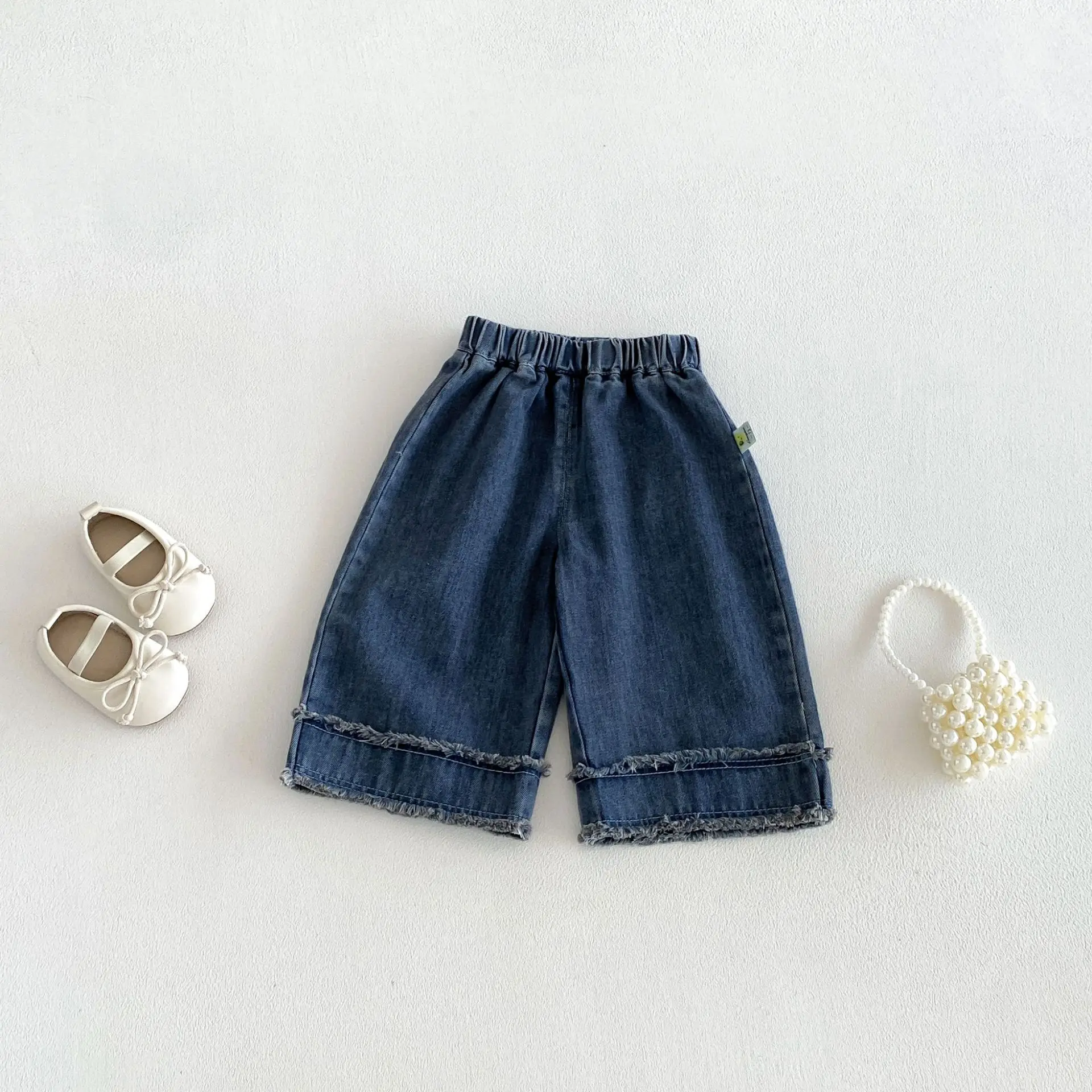 2026 Autumn New Baby Loose Trousers Solid Girls Denim Wide Leg Pants Toddler Fashion Casual Pants Infant Vintage Jeans