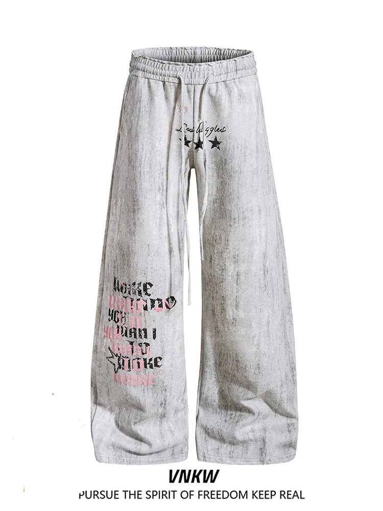 

Sporty Old-school Spray Painted Letter Print Loose Wide Leg Straight Casual Long Pants Men Women Comfortable Fit Fashionable