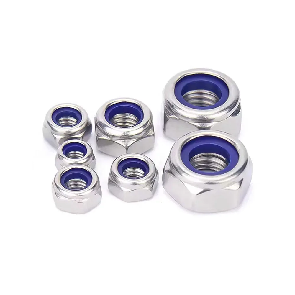 Nylon-Einsatz Sechskantmuttern Metrische Sicherungsmutter M3 M4 M5 M6 M8 M10 M12 304 Edelstahl Selbstsichernde Mutter für Schrauben Hardware-Zubehör