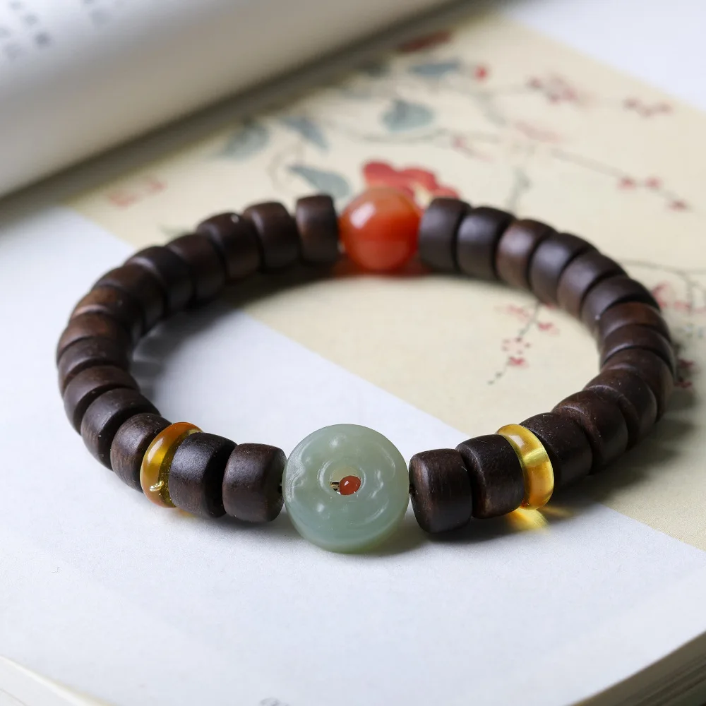 Fusen red earth incense wood pill bead bracelet Original Wenchuan wutian jade beeswax Chinese style bracelet  gift bangles for