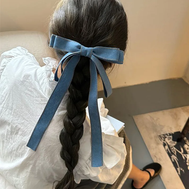 

Lystrfac Fashion Denim Blue Bow Ribbon Hairclip 2025 New Vintage Design Hair AccessorIies for Women Girls Hairpin